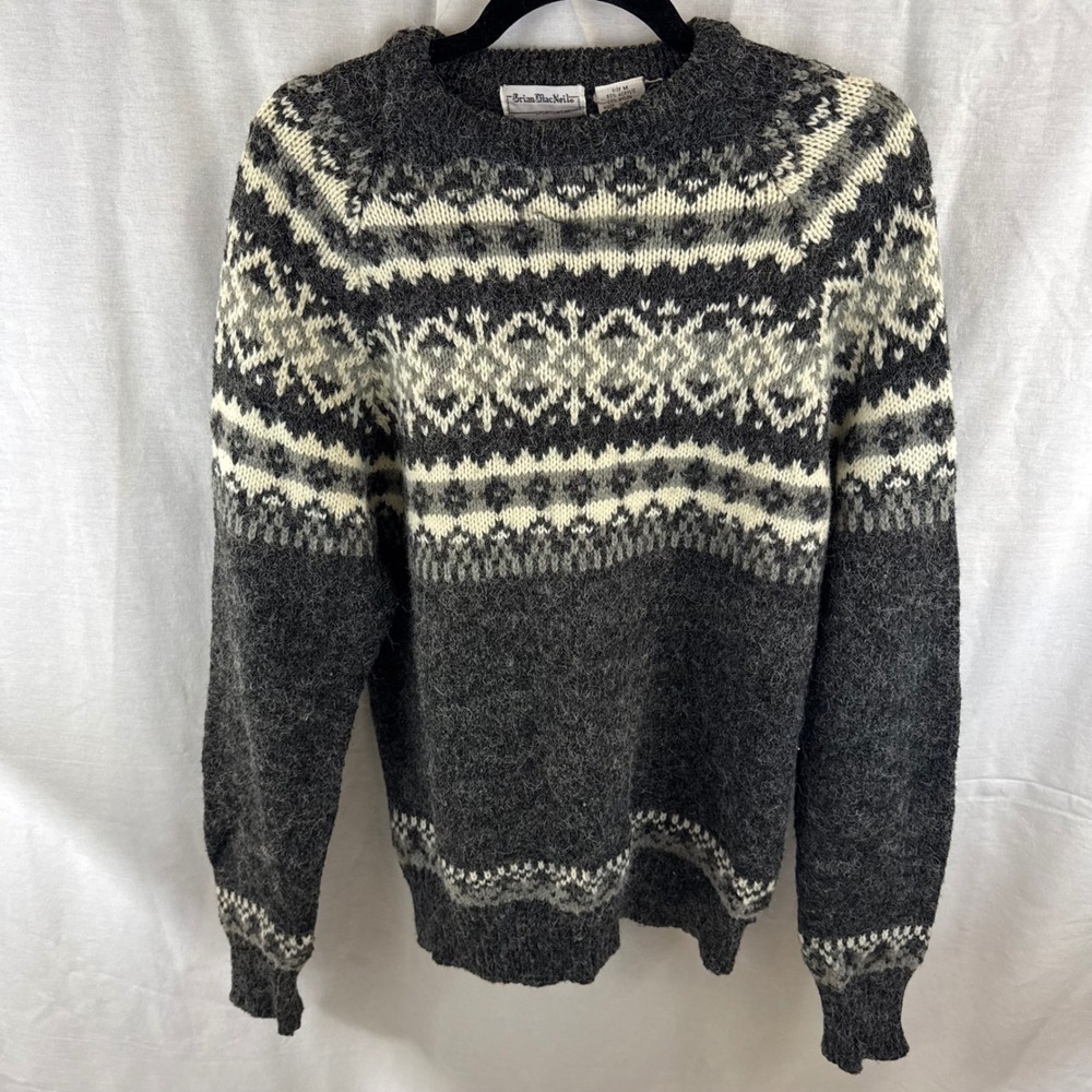 Vintage Brian MacNeil Sportswear Fair Isle Sweater‎ Women's Medium Gray Knit